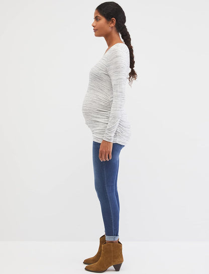 Motherhood Maternity Women'S Long Sleeve V-Neck Side Ruched Tee Shirt