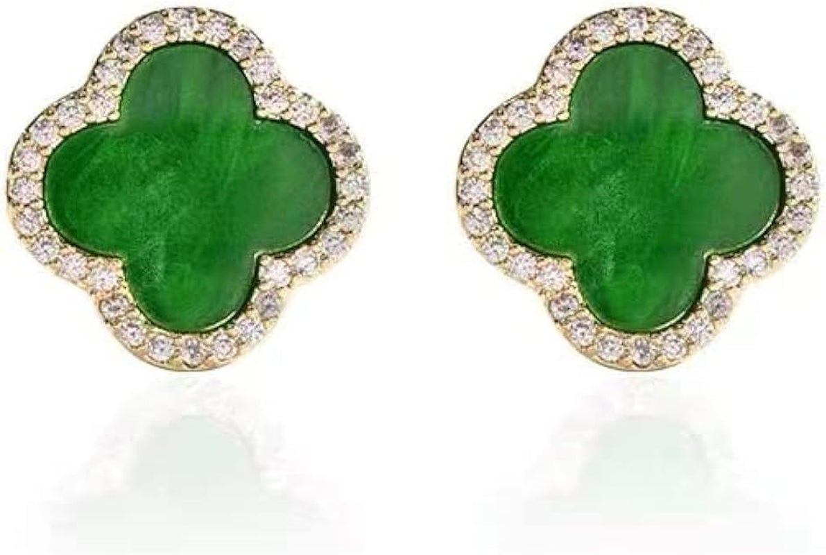 Four Leaf Clover Earrings Silver Needle Clover Earrings Full of Diamond Zircon Anti-Allergy Jewelry Earrings Large for Women or Girls……