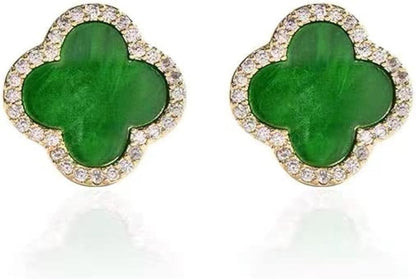 Four Leaf Clover Earrings Silver Needle Clover Earrings Full of Diamond Zircon Anti-Allergy Jewelry Earrings Large for Women or Girls……