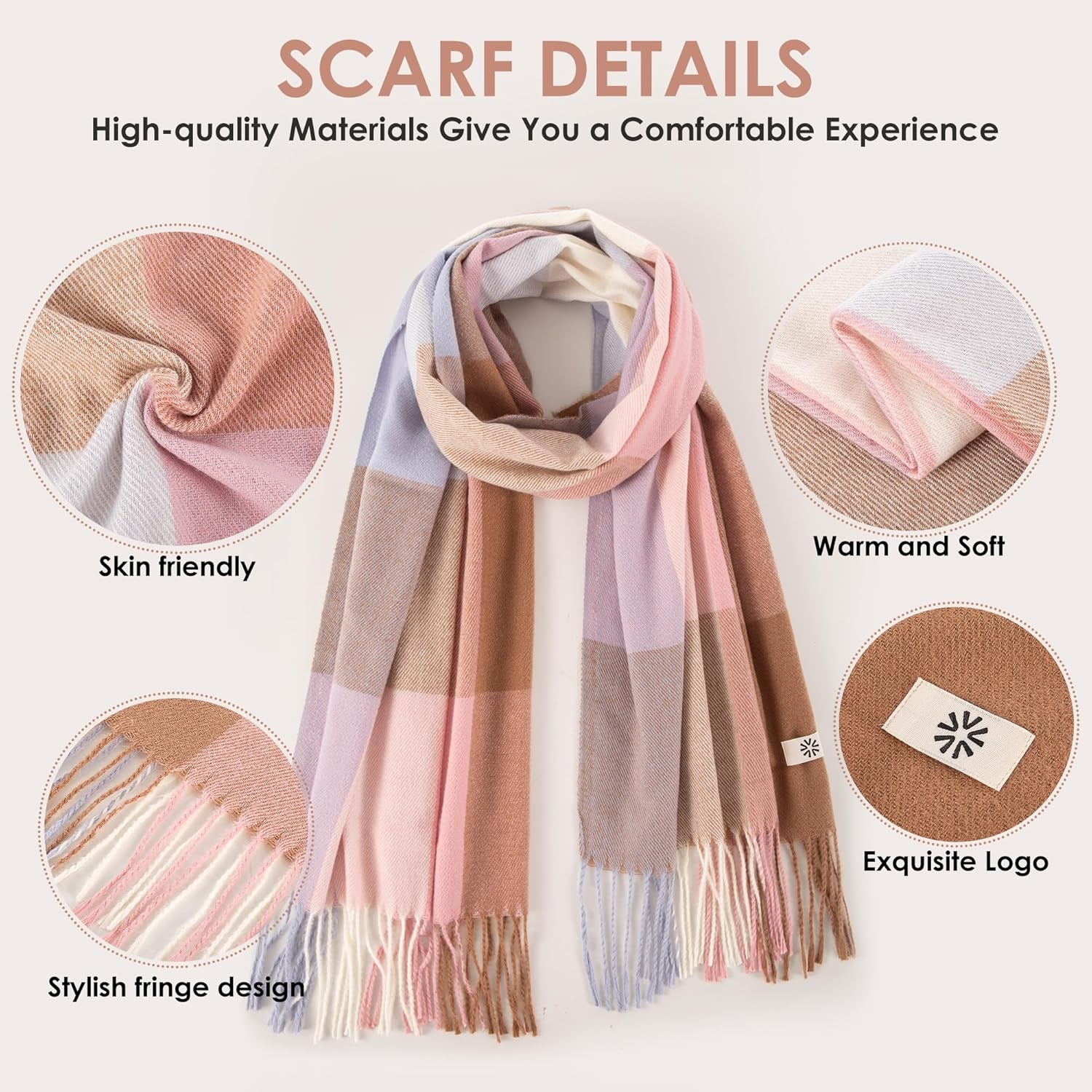 Women'S Winter Plaid Scarf Warm Thick Long Shawl Soft Knit Perfect Cold Weather Gift