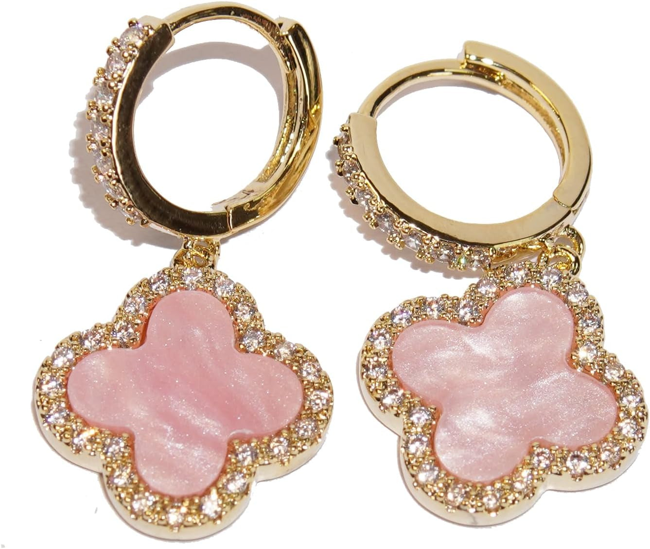 Four Leaf Clover Earrings Silver Needle Clover Earrings Full of Diamond Zircon Anti-Allergy Jewelry Earrings Large for Women or Girls……