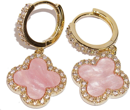 Four Leaf Clover Earrings Silver Needle Clover Earrings Full of Diamond Zircon Anti-Allergy Jewelry Earrings Large for Women or Girls……