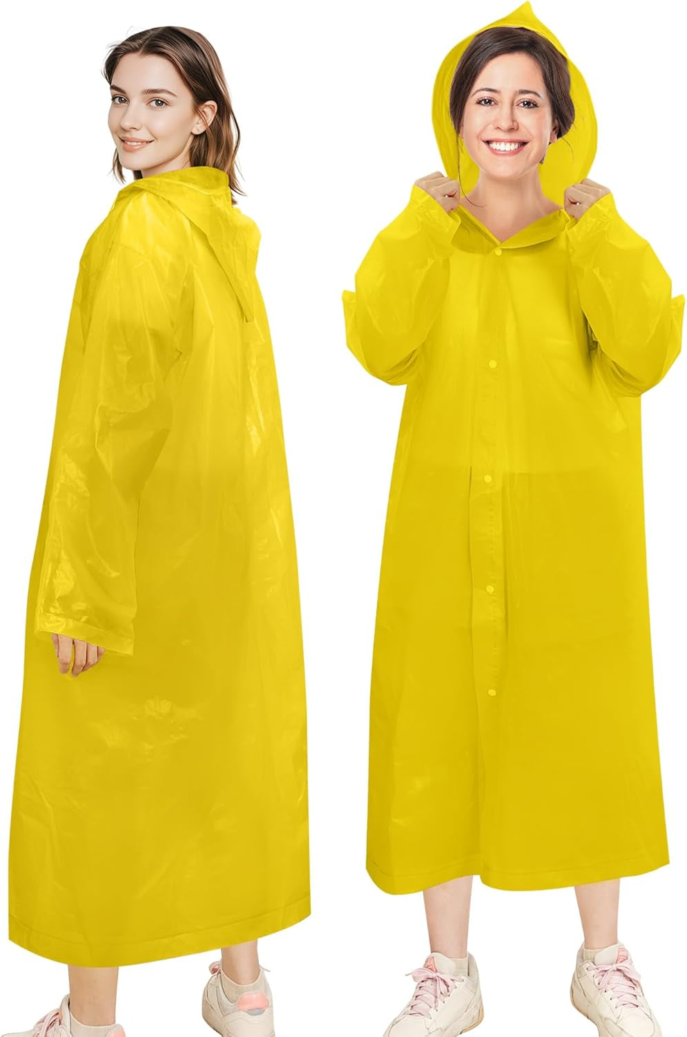 Rain Ponchos for Adults Reusable (2 Pack), Waterproof EVA Raincoats with Hood & Drawstring for Women & Men