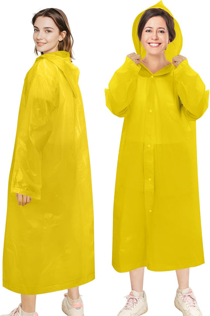 Rain Ponchos for Adults Reusable (2 Pack), Waterproof EVA Raincoats with Hood & Drawstring for Women & Men