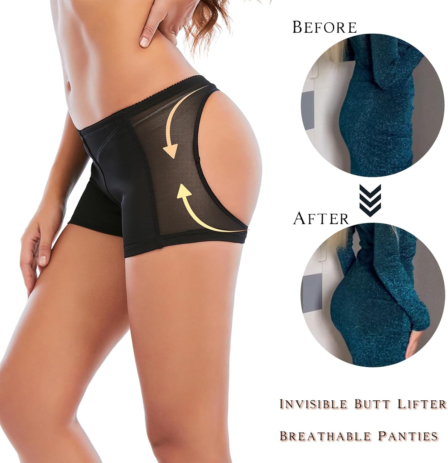 Close-up of breathable nylon-spandex fabric on lifting enhancer panties