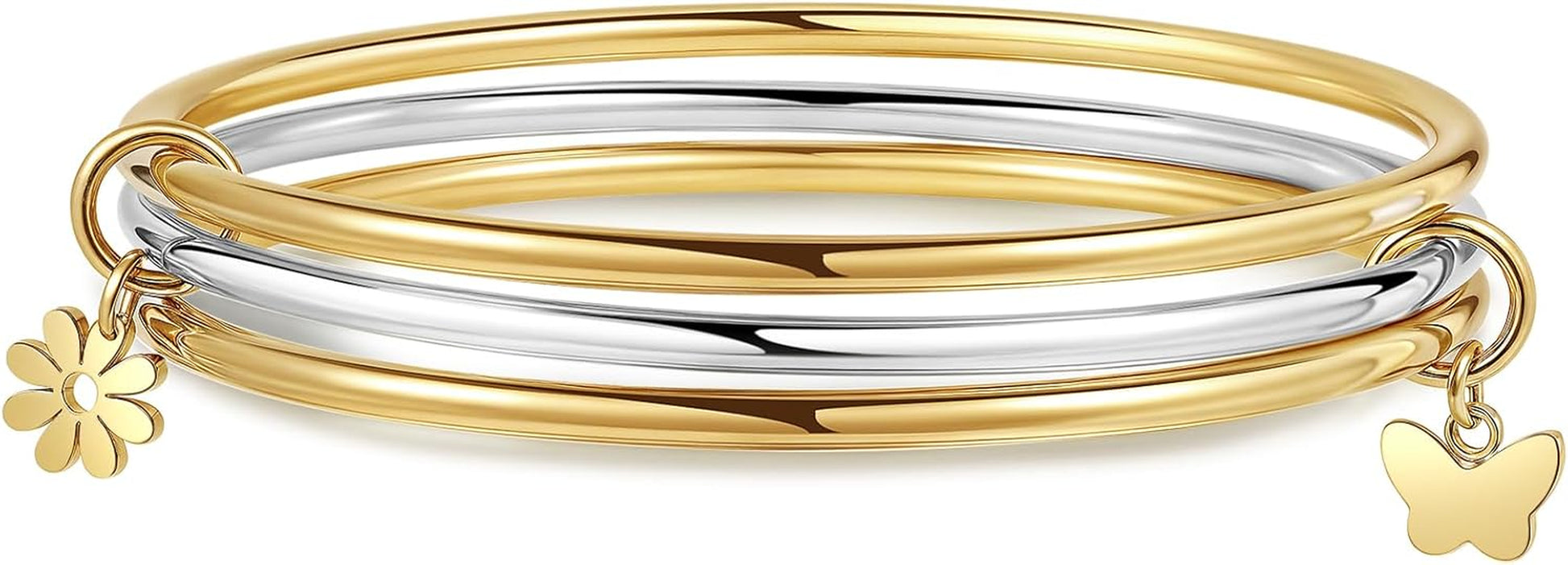 DS Bangle Bracelets for Women 18K Gold Plated Stainless Steel Layering Glossy Stackable Thin round Wire Cuff Bangle Bracelets Dainty Solid Polished Bracelet Minimalist Jewelry Best Gifts for Love