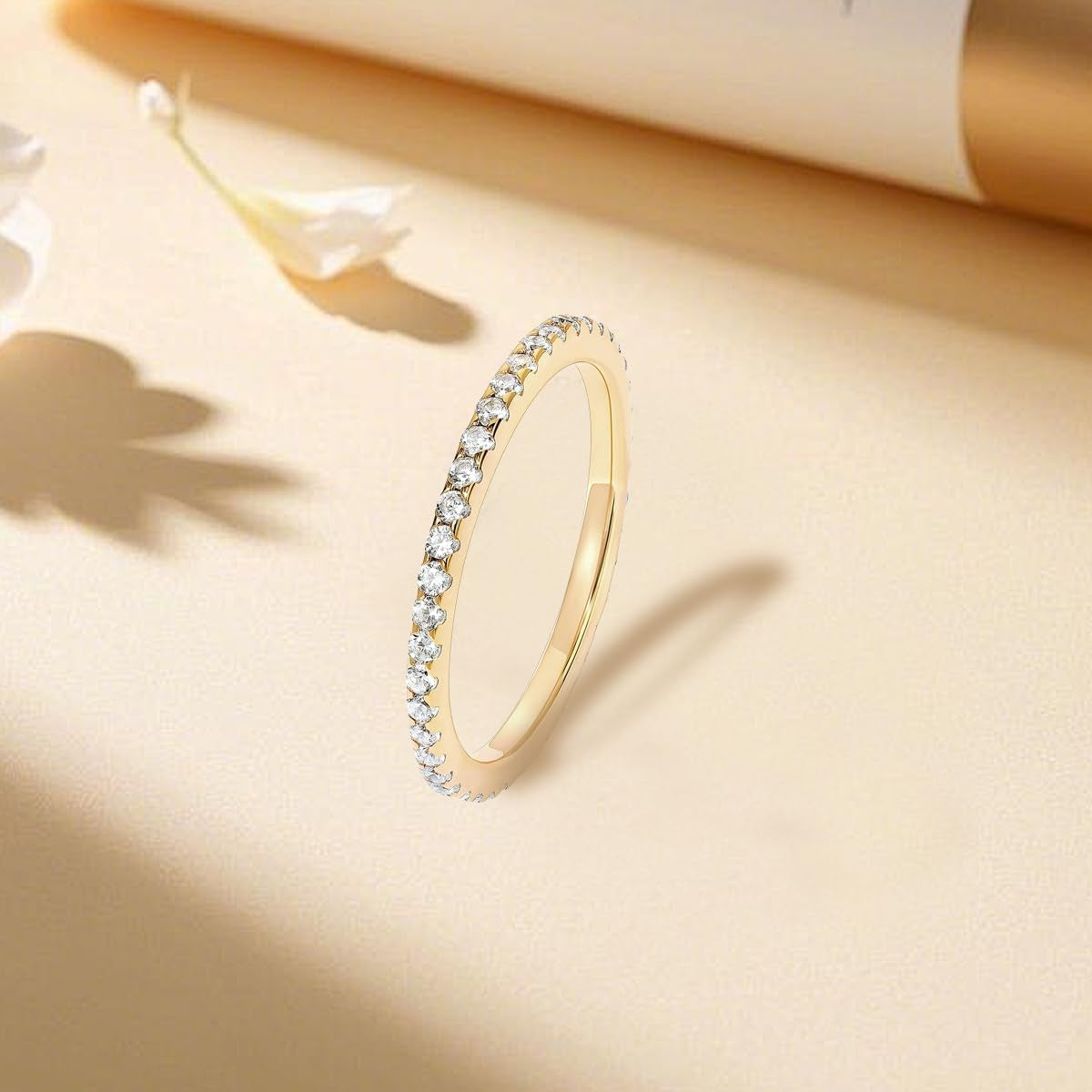Cubic zirconia simulated diamond ring stackable design