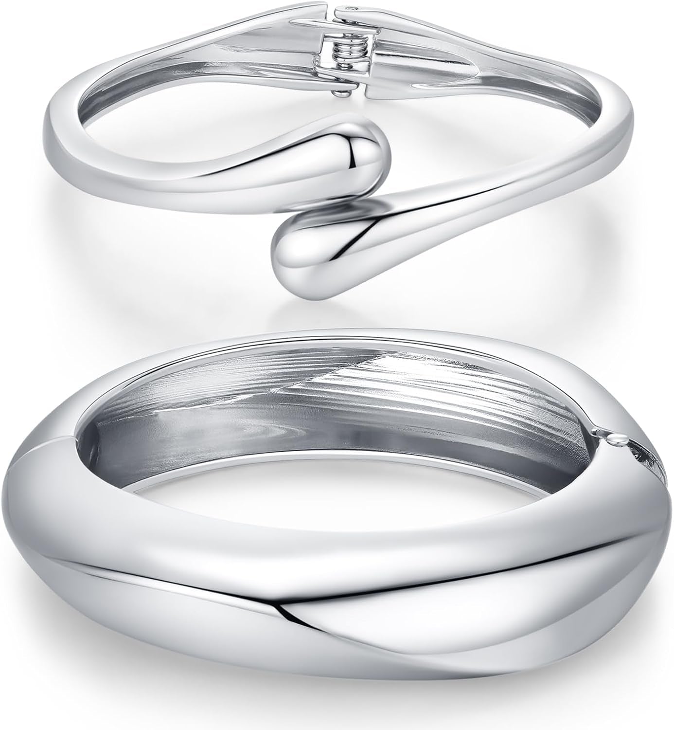 QPELL chunky gold plated bangle bracelets displayed on jewelry stand