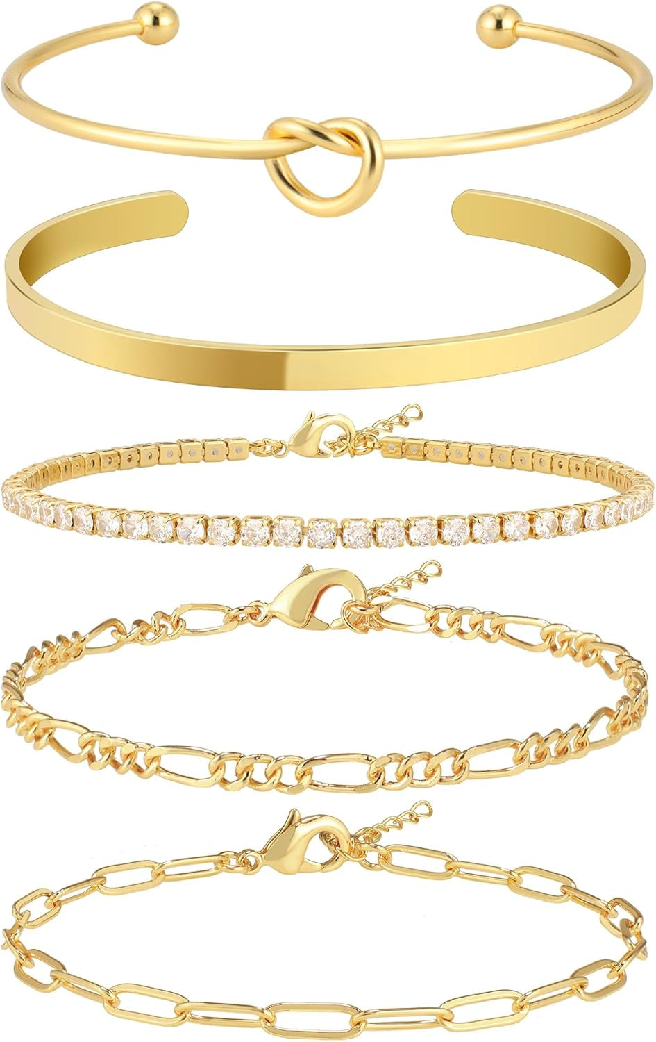 Gold plated stackable bangle bracelet set collection