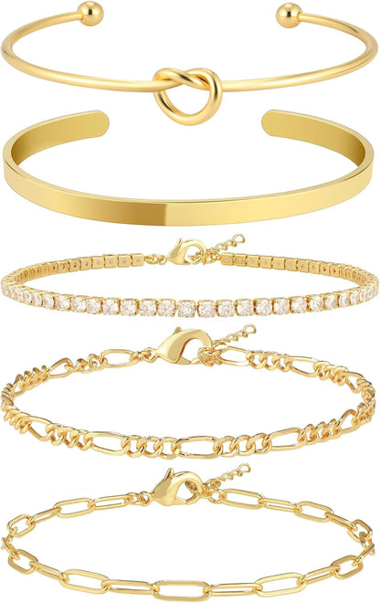 Gold plated stackable bangle bracelet set collection