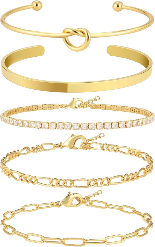 Gold Plated Bracelets for Women Stack,Bangle Cuff Bracelet Set Non Tarnish Jewelry for Women Trendy