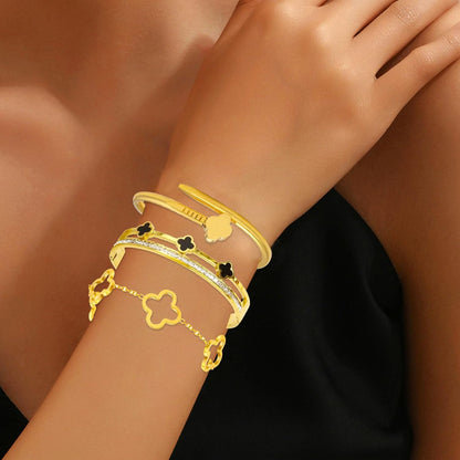Close up detail of stainless steel four leaf clover design