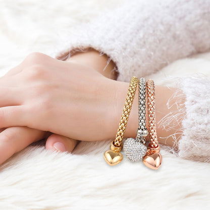 Stretch Bracelets for Women Gold/Silver/Rose Gold Elastic Bracelet Set for Women 3 PCS Stackable Bracelets Multilayer Charm Bracelet Christmas Gifts for Women