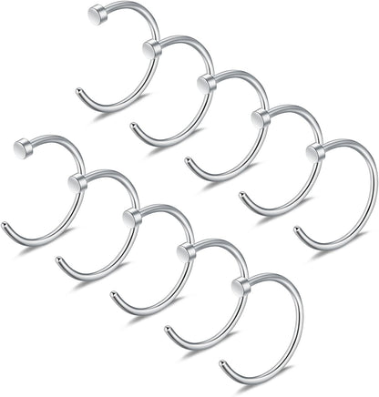 Ruifan 10Pcs Stainless Steel Body Jewelry Piercing Earrings Nose Hoop Ring Unisex 22G 20G 18G 5/16"