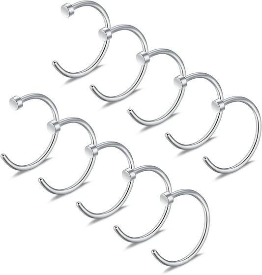 Ruifan 10Pcs Stainless Steel Body Jewelry Piercing Earrings Nose Hoop Ring Unisex 22G 20G 18G 5/16"