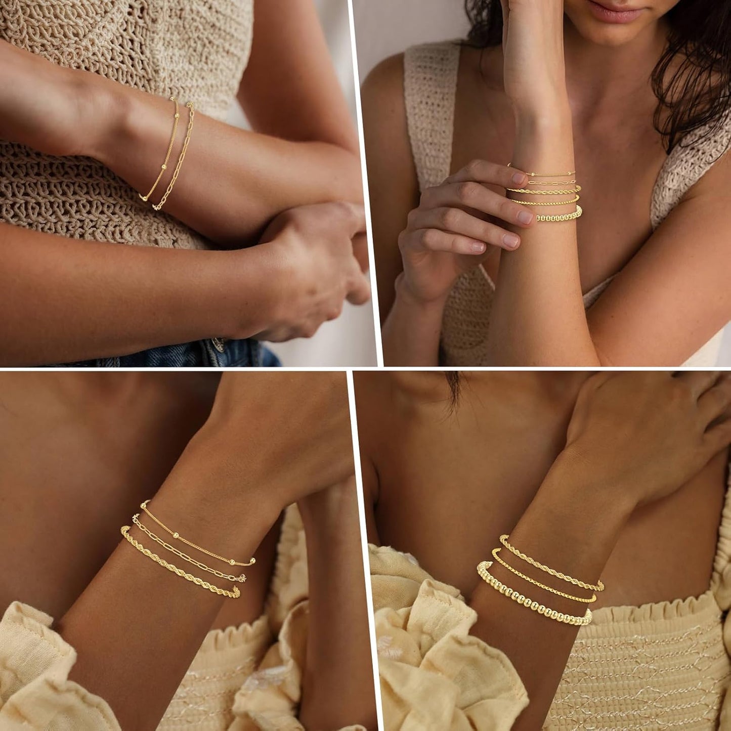 5Pcs Gold Bracelets for Women Trendy,Dainty 14K Real Gold Plated Jewelry Sets for Women,Waterproof,Thin Small Cute Chain Bracelets,Fashion Accessories Jewelry Gifts for Women Adjustable 7"+2"