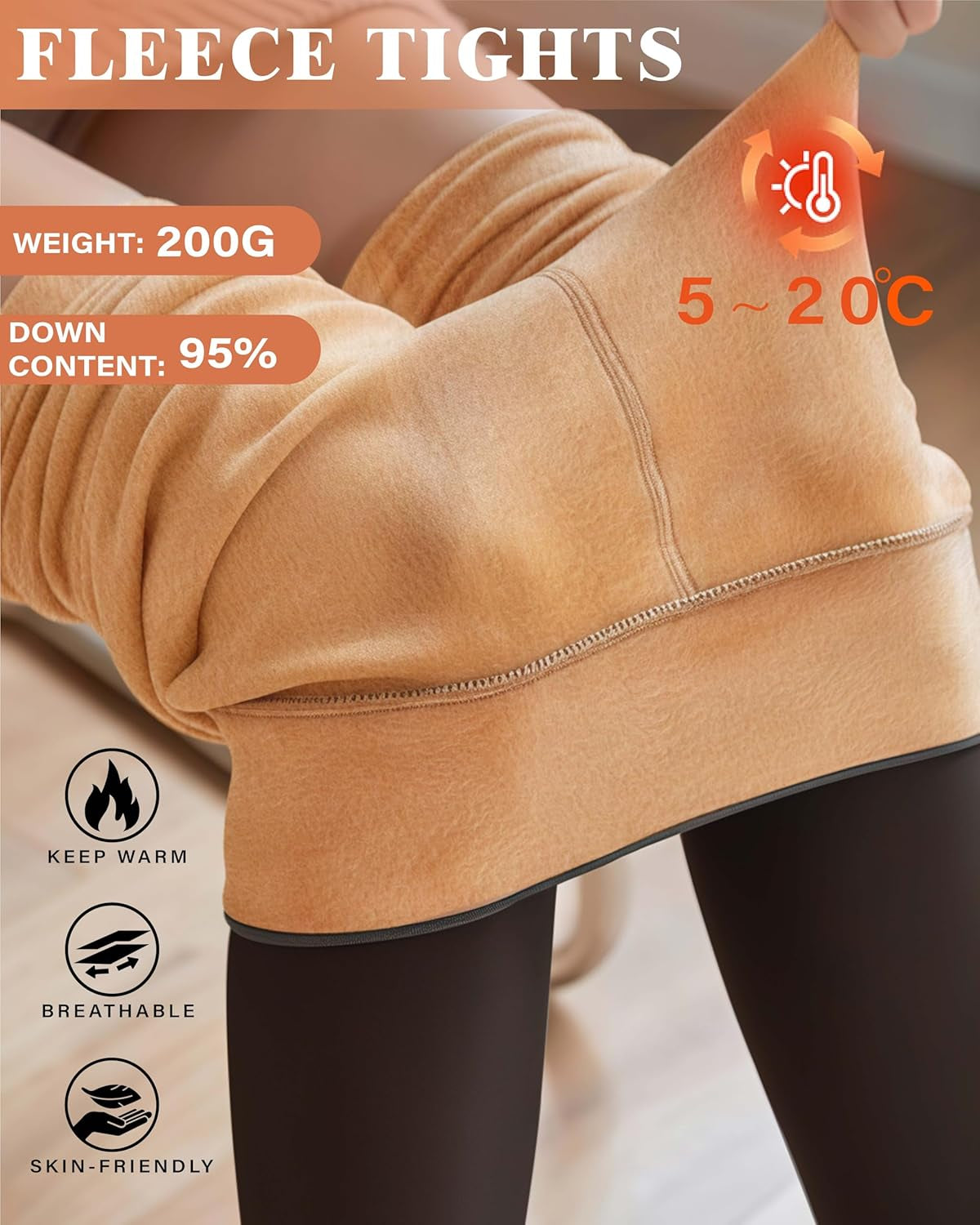Side view showing slimming effect of thermal fleece lined pantyhose