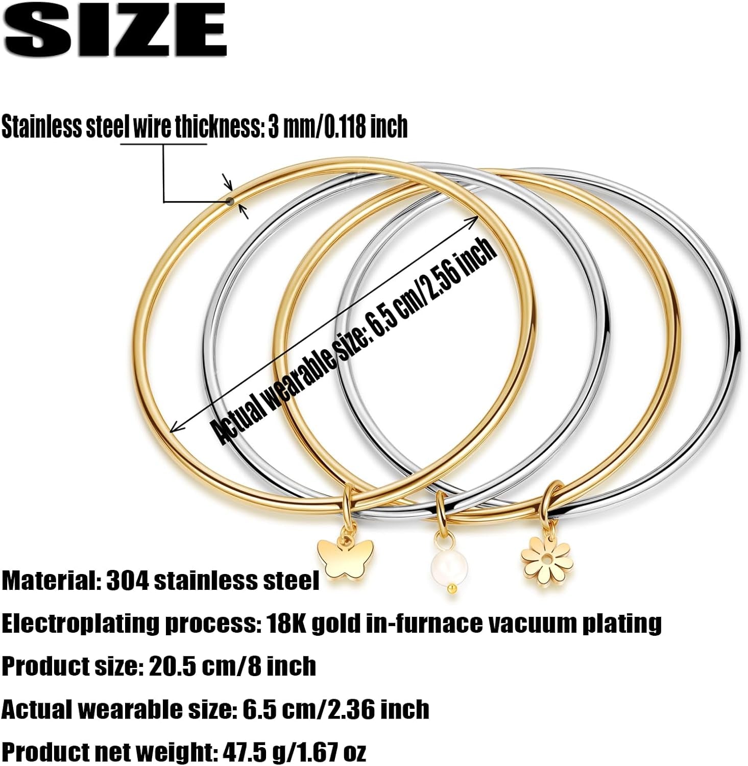 DS Bangle Bracelets for Women 18K Gold Plated Stainless Steel Layering Glossy Stackable Thin round Wire Cuff Bangle Bracelets Dainty Solid Polished Bracelet Minimalist Jewelry Best Gifts for Love