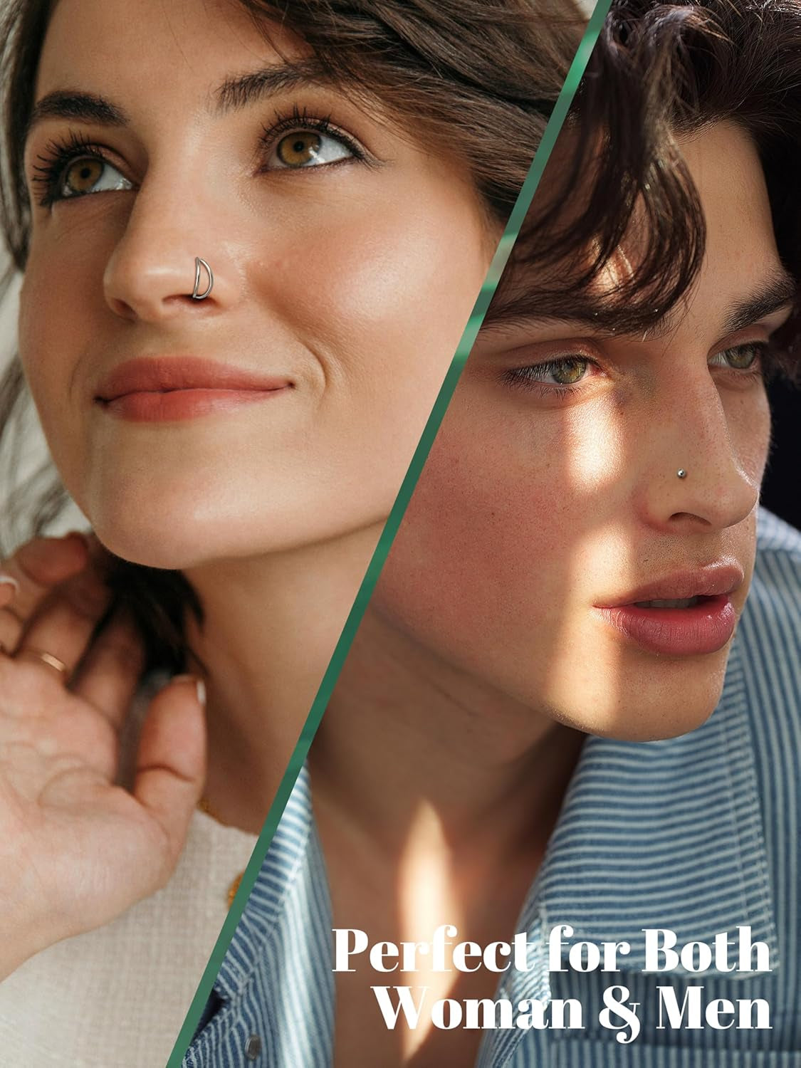 Jstyle 14K Gold Nose Rings for Women Men - 20G Stainless Steel Nose Rings Hoops L Shaped Studs Hypoallergenic Nostril Piercings Jewelry Helix Cartilage Daith Tragus Sleeper Earrings Gold/Silver