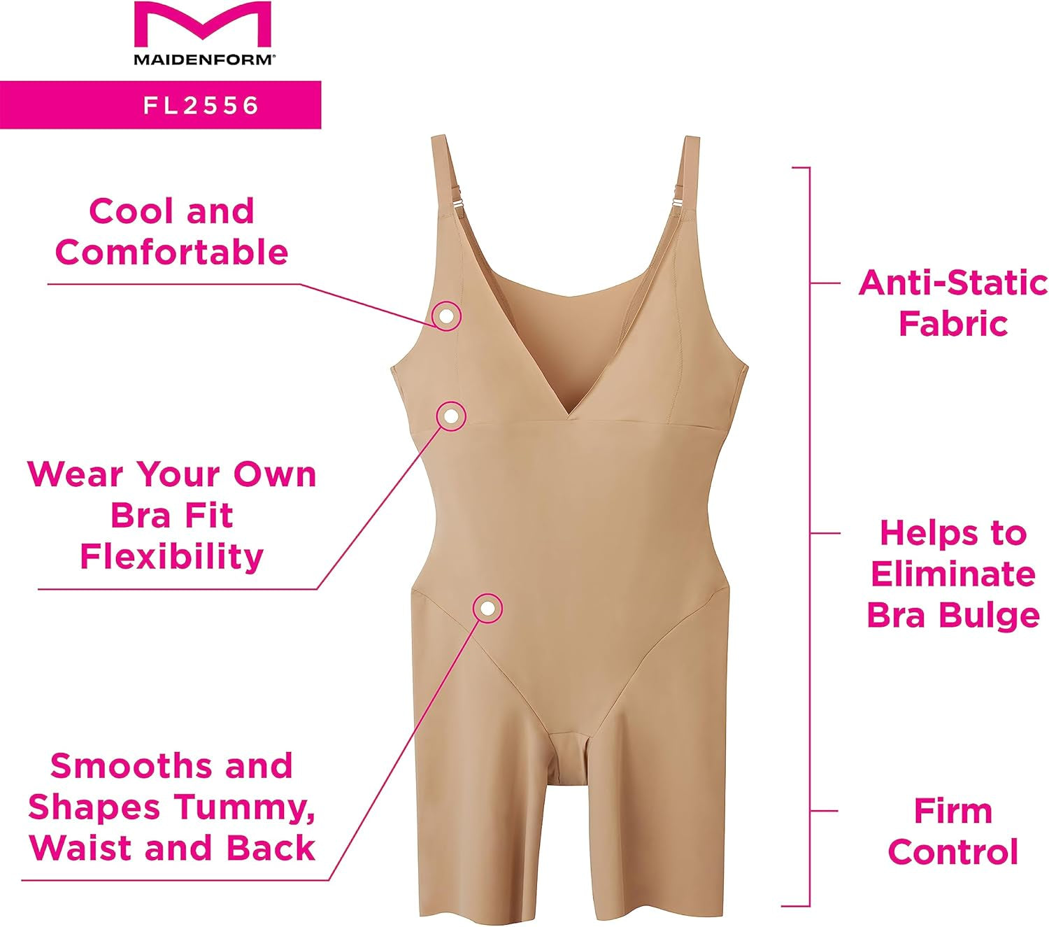 Open bust shapewear demonstrating tummy hip thigh control