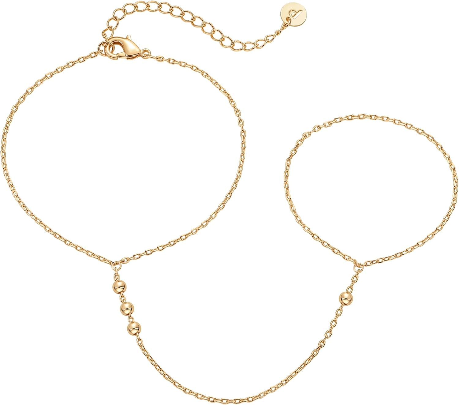 PAVOI 14K Gold Plated Hand Chains for Women - Adjustable Hand Chain Bracelet and Ring - Trendy Gold Handchain Bracelet Stack Summer Jewelry - Beads, Pearl, and Cubic Zirconia Body Jewelry