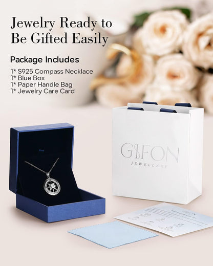 S925 Necklace Gift for Wife |Compass Jewelry |Women Anniversary |Sterling Silver |Girlfriend Birthday Gifts for Her Valentines |I'D Be Lost without You |Jewel 18K Gold