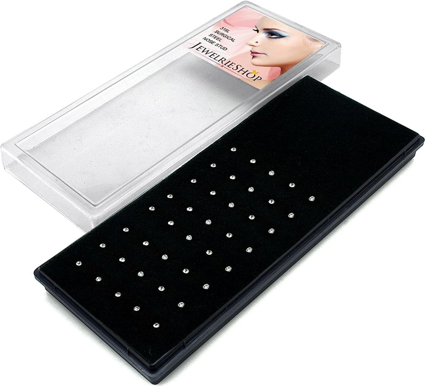 JEWELRIESHOP 40Pcs Nose Studs Stainless Steel CZ Nose Rings Pins Piercing Jewelry Bone Studs for Women Men Hypoallergenic 22G