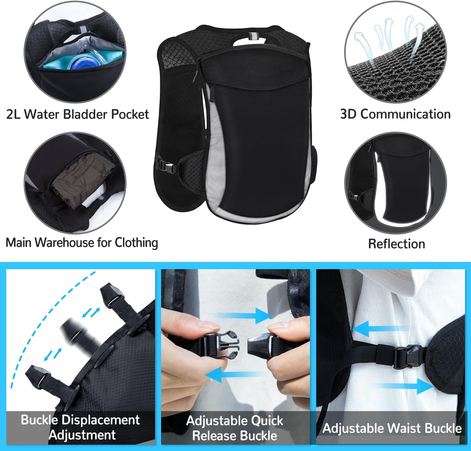 Adjustable shoulder straps on breathing running vest