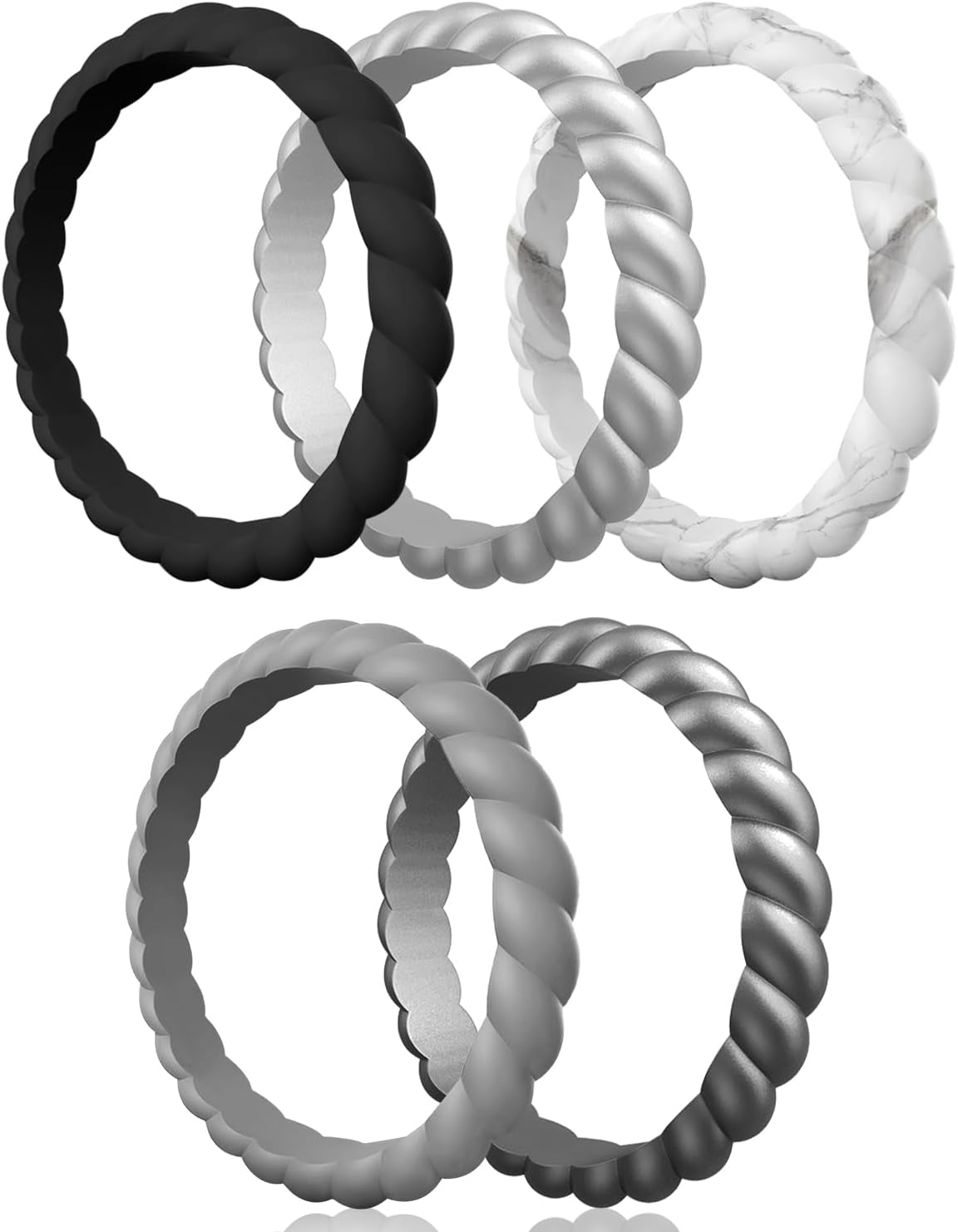 Egnaro Silicone Wedding Ring for Women,Thin and Stackble Braided Rubber Wedding Bands,No-Toxic,Skin Safe