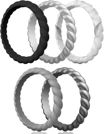 Egnaro Silicone Wedding Ring for Women,Thin and Stackble Braided Rubber Wedding Bands,No-Toxic,Skin Safe