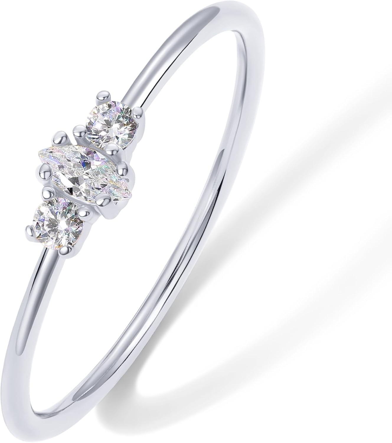 PAVOI 18K Gold Plated Marquise round Mini Cubic Zirconia Stackable Rings for Women | Dainty Stacking Thin Band for Women