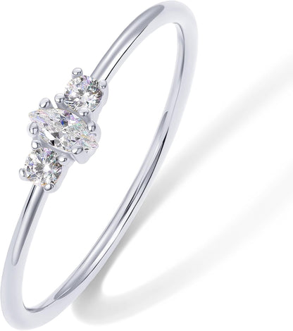 PAVOI 18K Gold Plated Marquise round Mini Cubic Zirconia Stackable Rings for Women | Dainty Stacking Thin Band for Women