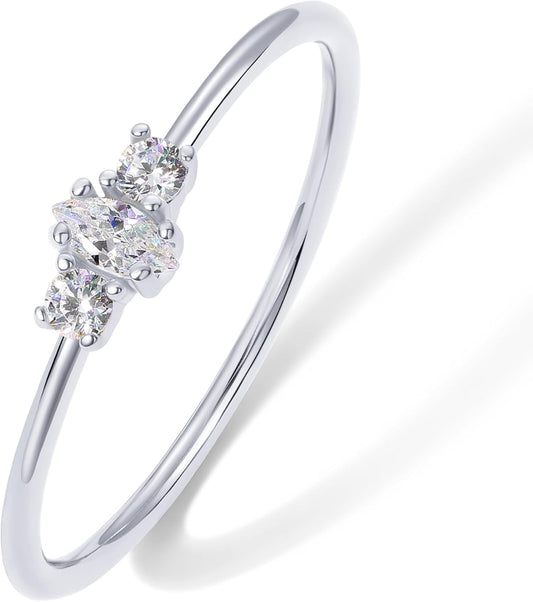 PAVOI 18K Gold Plated Marquise round Mini Cubic Zirconia Stackable Rings for Women | Dainty Stacking Thin Band for Women