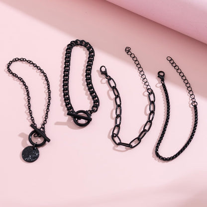 4Pcs Goth Black Stackable Bracelets Set for Women Gothic Statement Gold Coin OT Buckle Bracelet Vintage Paperclip Chain Y2K Party Hallowmas Jewelry Gifts