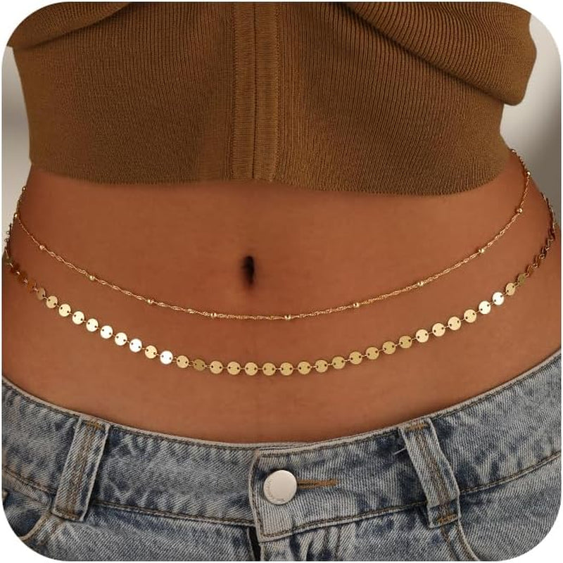 CHESKY Waist Chain for Women, Dainty 14K Gold Plated Waist Beads Gold Chain Belt for Womens Simple Body Chain Jewelry for Womens Belly Chain Y2K Belt Accessories Gold Jewelry for Women Gifts