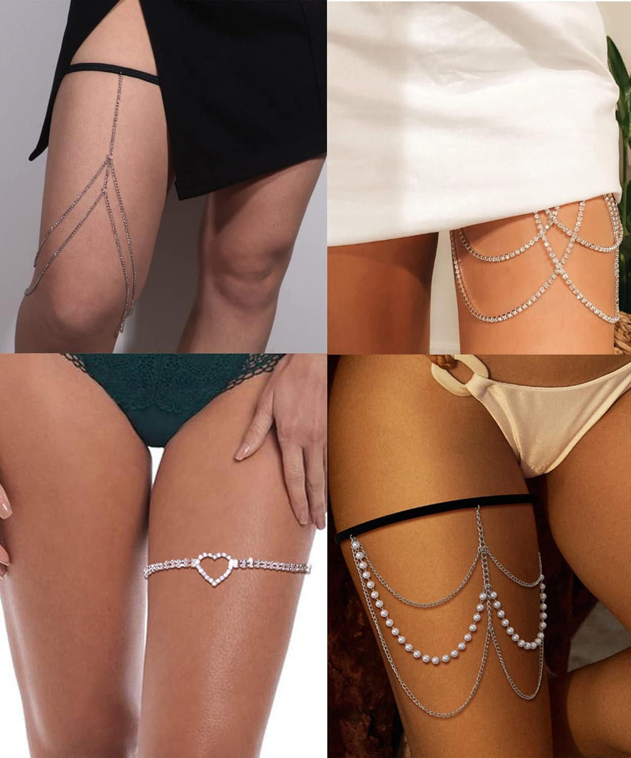 Tornito 12Pcs Thigh Chains Snake Heart Pearl CZ Leg Chain Boho Layered Body Chain Summer Beach Party Body Jewelry for Women Silver Gold Tone