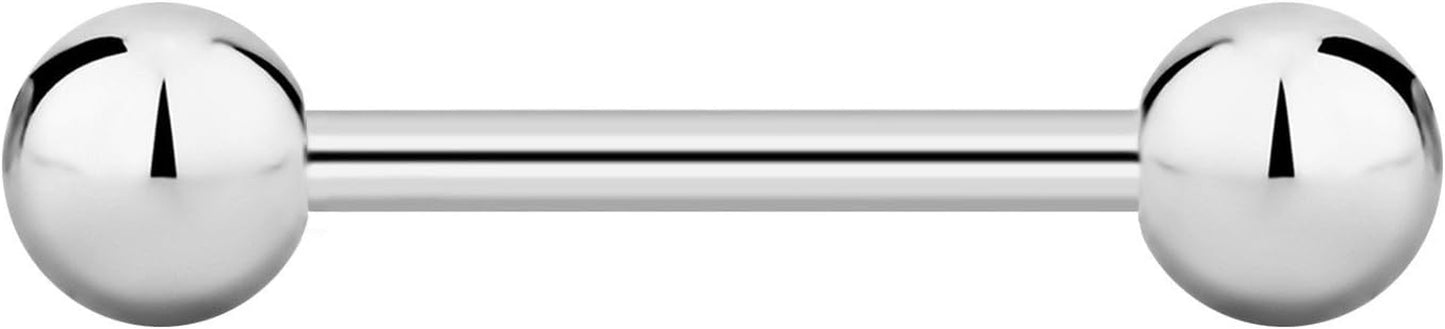Forbidden Body Jewelry Nipple Barbell, Nipple Bars, Silver Nipplerings Piercing Surgical Steel 8G - 18G Straight Barbell Body Jewelry (Sold Individually)