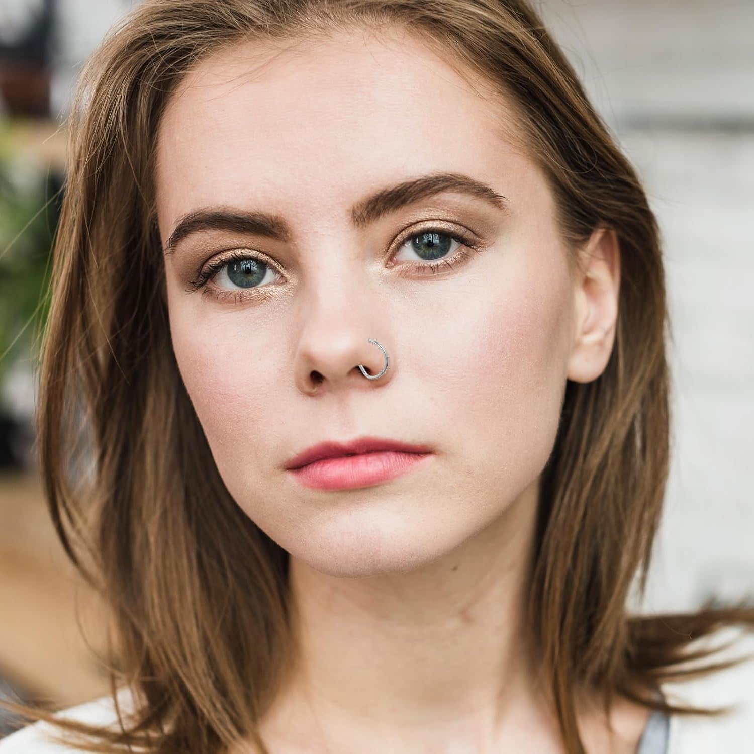 15 PCS Nose Rings Hoop 20G 8Mm, D Shaped Fake Nose Ring Hoops Set Stainless Steel Noses Piercing Jewelry Faux Noserings Nosehoops, Fake Lip Hoop Rings Septum Ring for Women, Silver Gold Black