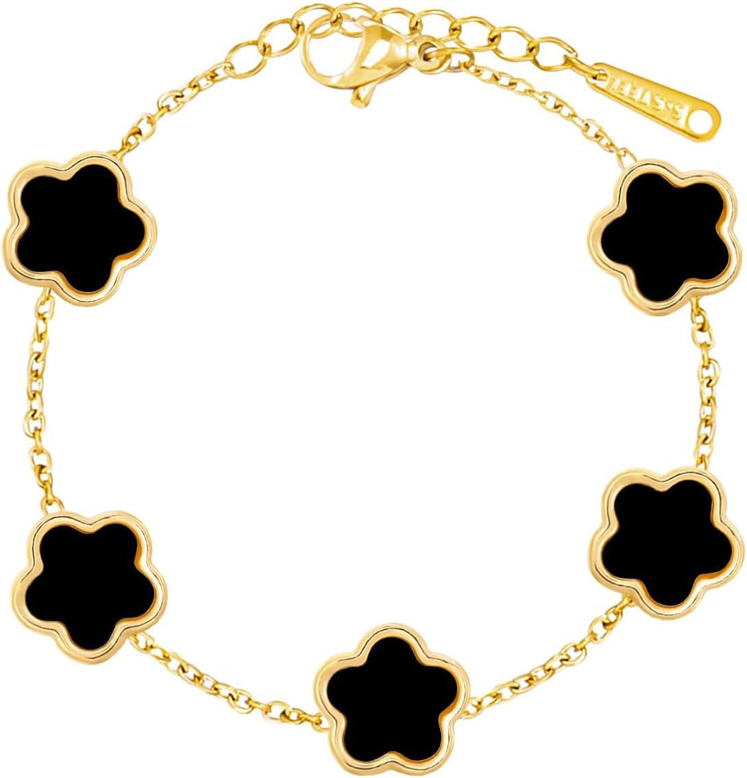 18K Gold Plated Clover Lucky Bracelet for Women White/Black