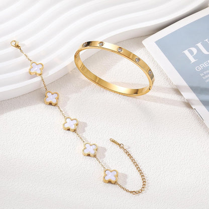 18K Gold Plated Clover Bracelet Love Bangle Set for Women Stackable Cute Fashion Simple Friendship Bracelets Lucky Bracelet Jewelry Trendy Gifts for Women