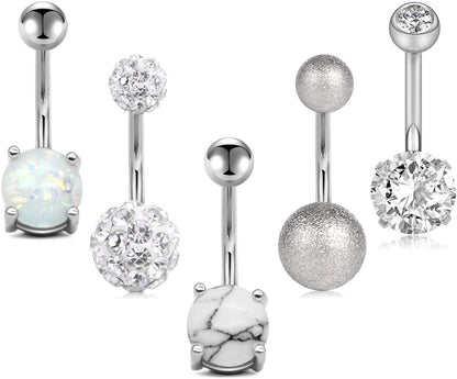 JFORYOU Belly Button Rings Stainless Steel 14G CZ Opal Navel Rings Barbells Women Girls Belly Piercing Jewelry