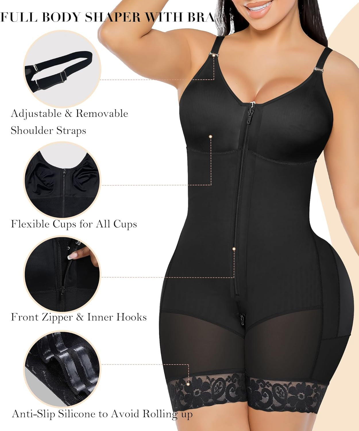 Postpartum body shaper with adjustable zipper crotch