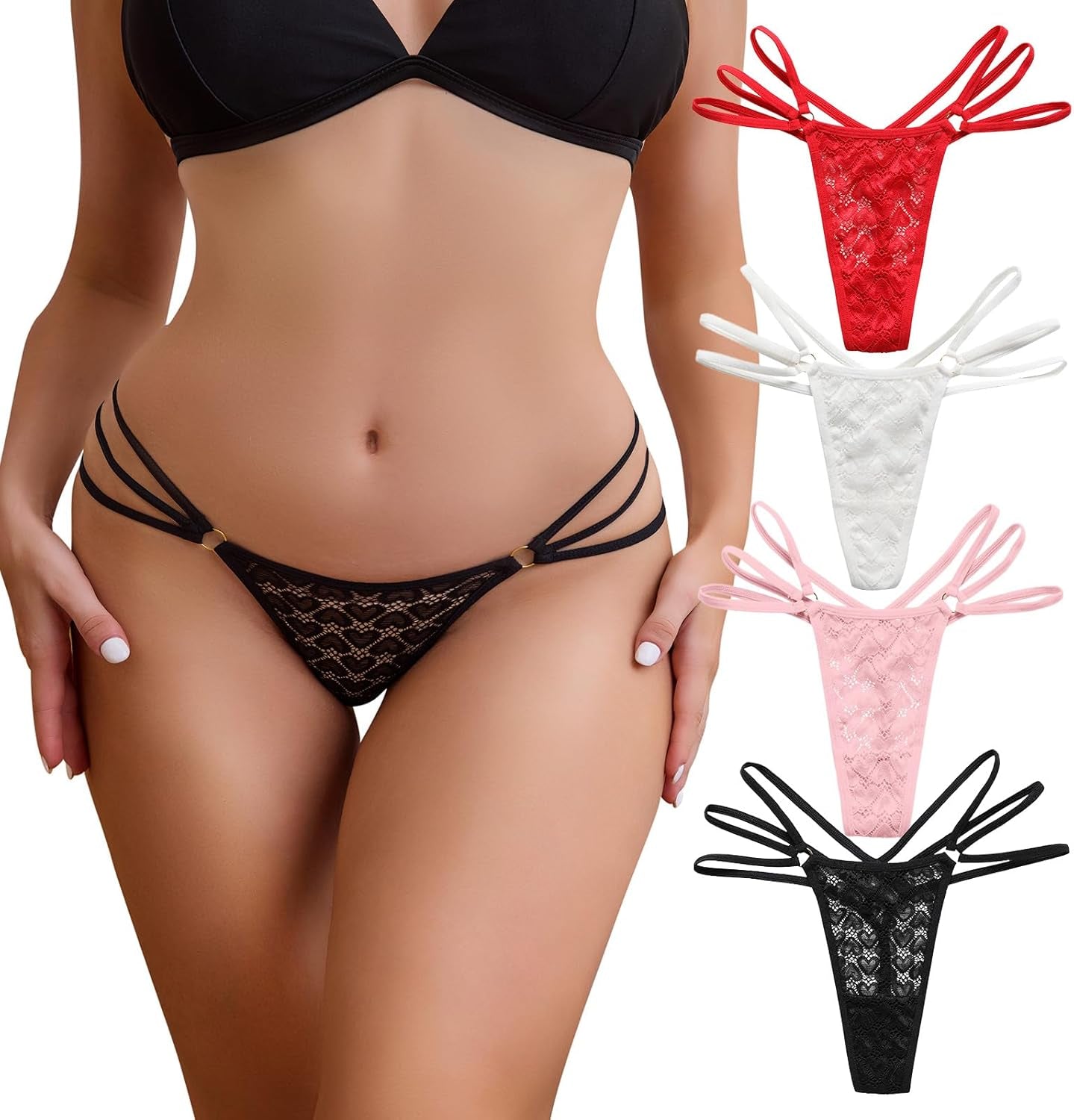 Hibluco red lace thong panties elegant design
