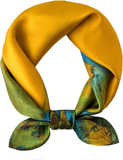 ANDANTINO 100% Mulberry Silk Square Scarf for Hair-25.6" X25.6'' Women Men Natural Silk Neckerchief Digital Printed Headscarf