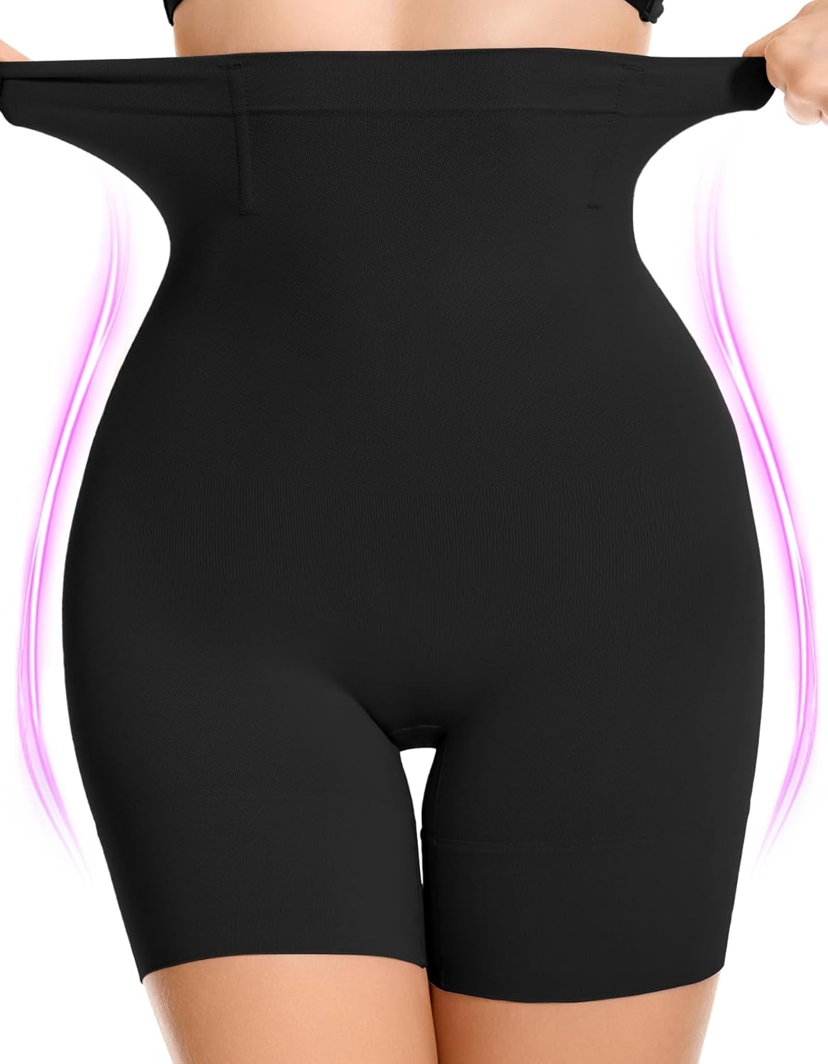 Woman wearing high waisted girdle shorts under clothing