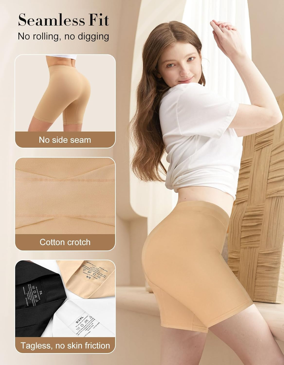 Shaping boyshort panties with smooth thigh coverage