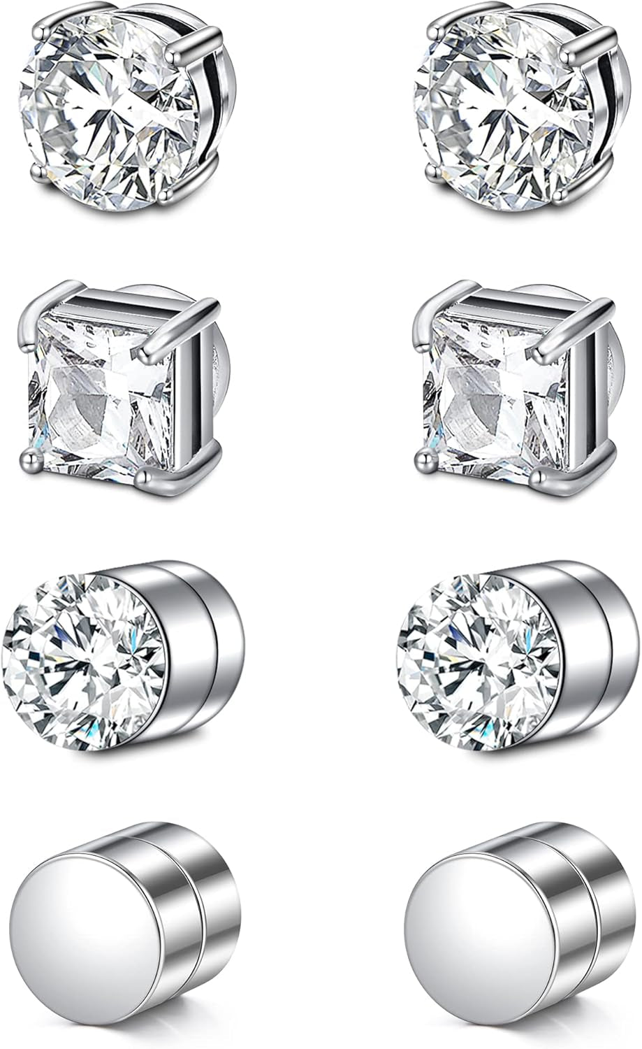 D.Bella cubic zirconia diamond stud earrings silver finish close-up