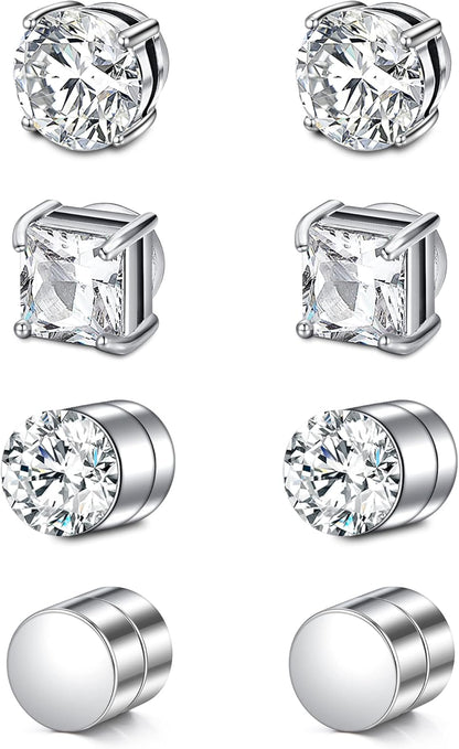 D.Bella cubic zirconia diamond stud earrings silver finish close-up