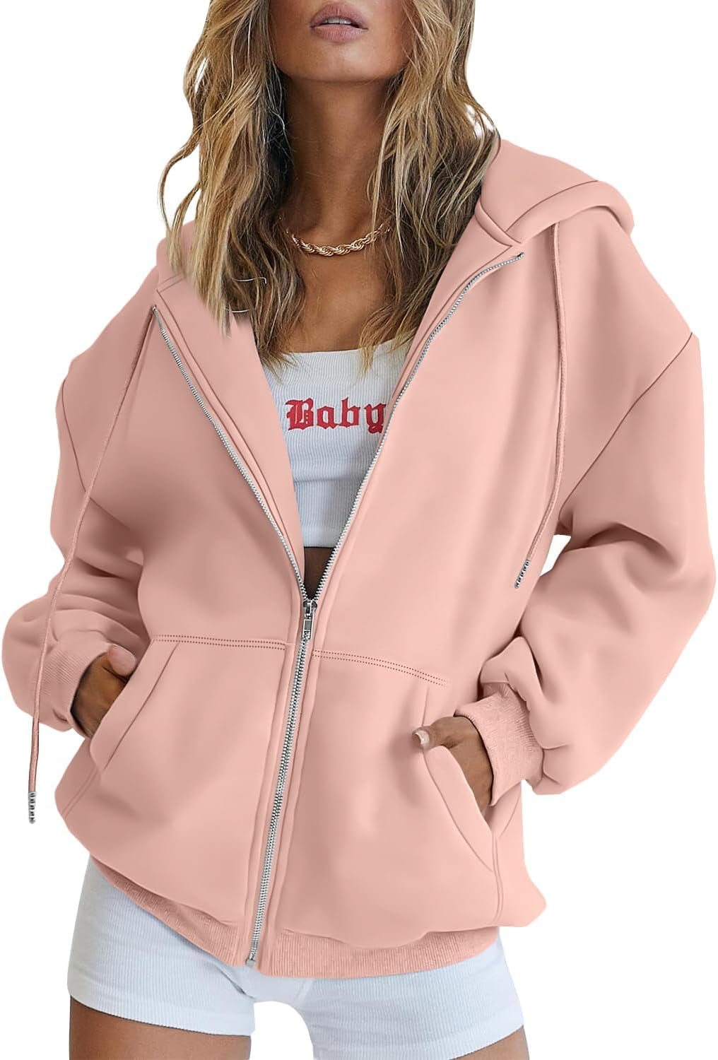 Full length model photo wearing EFAN oversized fall hoodie casually