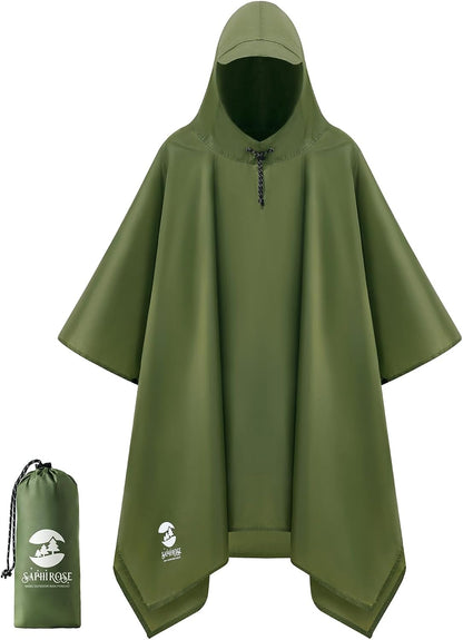 Saphirose Hooded Rain Poncho Waterproof Raincoat Jacket for Men Women Adults
